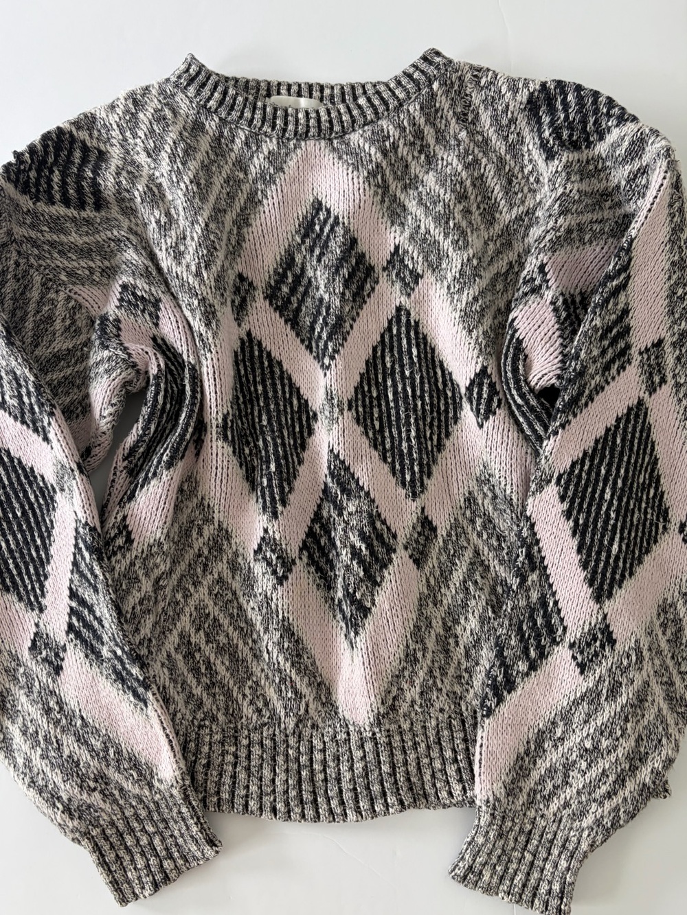 Bachrach Vintage Knit Pullover Sweater Pink And Gray Diamond Argle Mens Small